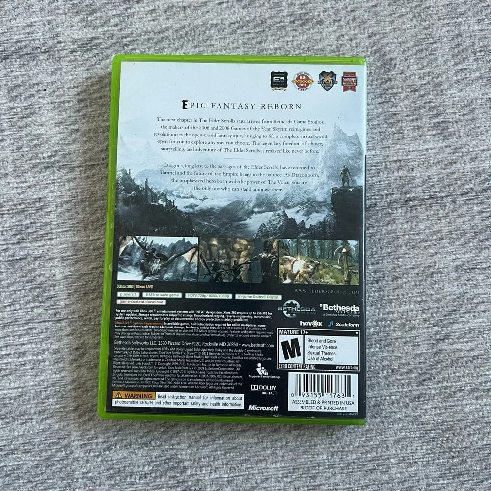 Microsoft Xbox 360 X360 The Elder Scrolls V Skyrim Video Game